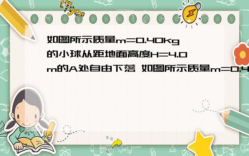 如图所示质量m=0.40kg的小球从距地面高度H=4.0m的A处自由下落 如图所示质量m=0.40kg的小球从距地面高度H=4.0m的A处自由下落到地面恰好沿半径R=0.5m的半圆形槽运动,到最低点C时的速率为8m/s,而后