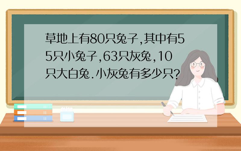 草地上有80只兔子,其中有55只小兔子,63只灰兔,10只大白兔.小灰兔有多少只?