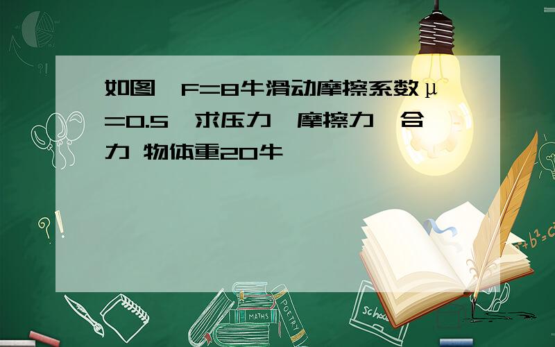 如图,F=8牛滑动摩擦系数μ=0.5,求压力,摩擦力,合力 物体重20牛