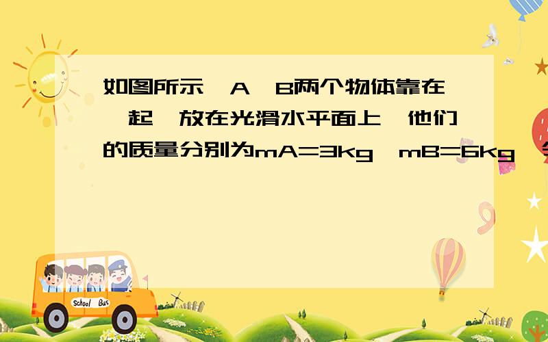 如图所示,A、B两个物体靠在一起,放在光滑水平面上,他们的质量分别为mA=3kg,mB=6kg,令用水平力FA=6N推图传不上来，就A在B左边，FA箭头A B箭头FB