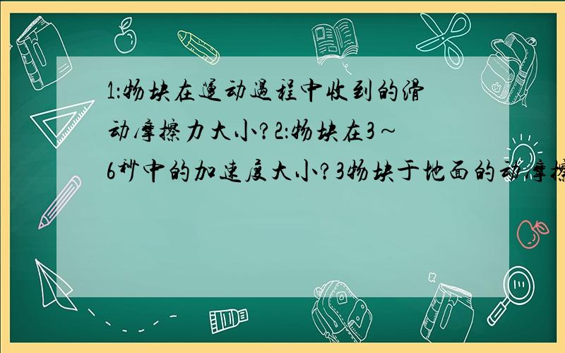 1：物块在运动过程中收到的滑动摩擦力大小?2：物块在3～6秒中的加速度大小?3物块于地面的动摩擦因数?