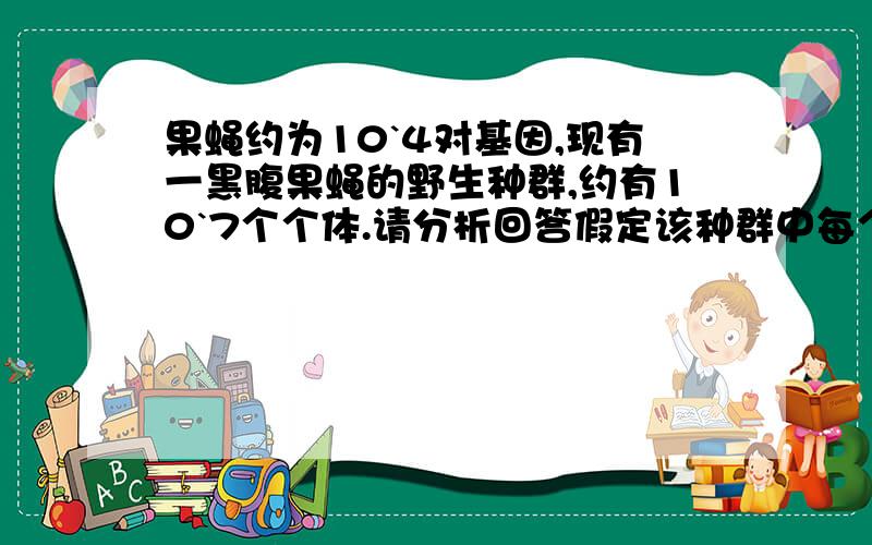 果蝇约为10`4对基因,现有一黑腹果蝇的野生种群,约有10`7个个体.请分析回答假定该种群中每个基因的突变率为10`-5,已知果蝇白眼(b)为隐性基因,在该种群中每2500只果蝇中才有一只白眼果蝇,那