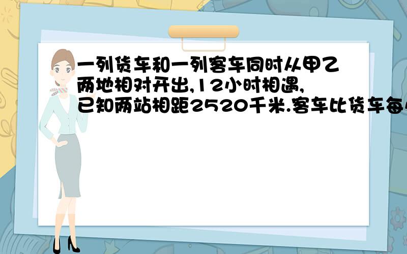 一列货车和一列客车同时从甲乙两地相对开出,12小时相遇,已知两站相距2520千米.客车比货车每小时快16千米.求货车每小时行多少千米?