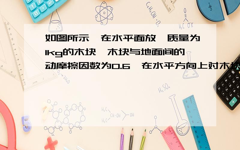 如图所示,在水平面放一质量为1kg的木块,木块与地面间的动摩擦因数为0.6,在水平方向上对木块同时施加相互垂直的两个拉力F1、F2,已知F1=3N、F2=4N,g取10m/s^2,则木块受到的摩擦力为多少?若将F2顺