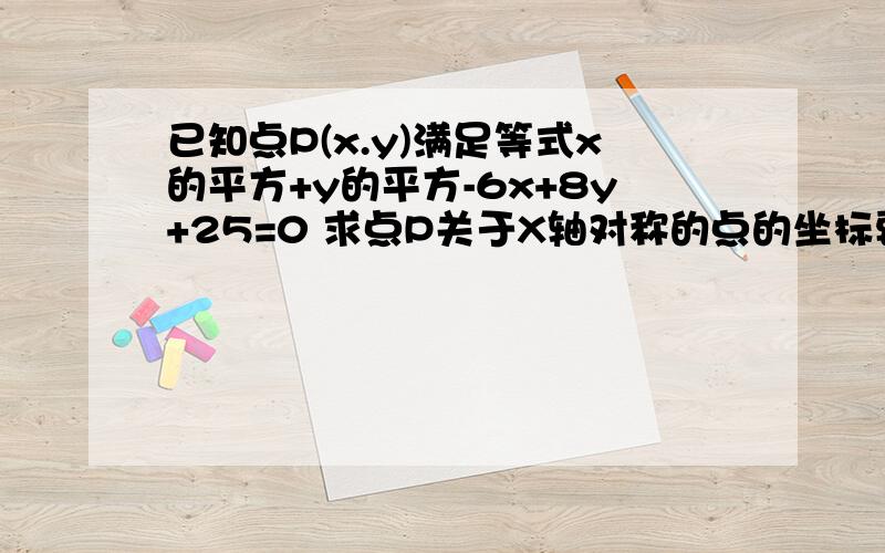 已知点P(x.y)满足等式x的平方+y的平方-6x+8y+25=0 求点P关于X轴对称的点的坐标要具体的过程+讲解为什么与X轴对称就是（3，4)了呢？