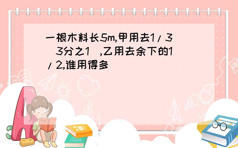 一根木料长5m,甲用去1/3（3分之1）,乙用去余下的1/2,谁用得多