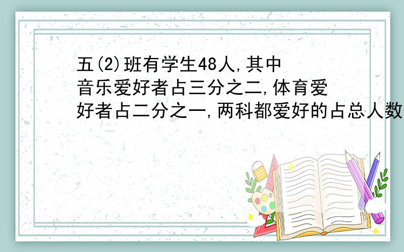 五(2)班有学生48人,其中音乐爱好者占三分之二,体育爱好者占二分之一,两科都爱好的占总人数的几分之几?