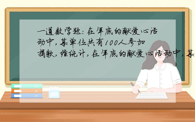 一道数学题：在年底的献爱心活动中,某单位共有100人参加捐款,经统计,在年底的献爱心活动中,某单位共有100人参加捐款,经统计,捐款总额是19000元,个人捐款数额有100元、500元和2000元三种,该