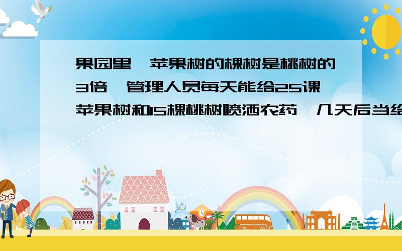 果园里,苹果树的棵树是桃树的3倍,管理人员每天能给25课苹果树和15棵桃树喷洒农药,几天后当给桃树喷洒完农药时,苹果树还有140棵没有喷药.果园里这两种树共有多少棵?以上是全部问题