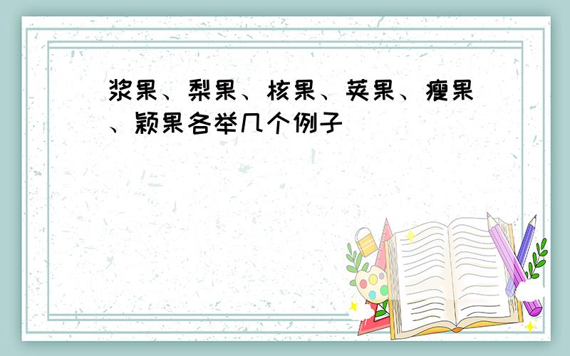 浆果、梨果、核果、荚果、瘦果、颖果各举几个例子