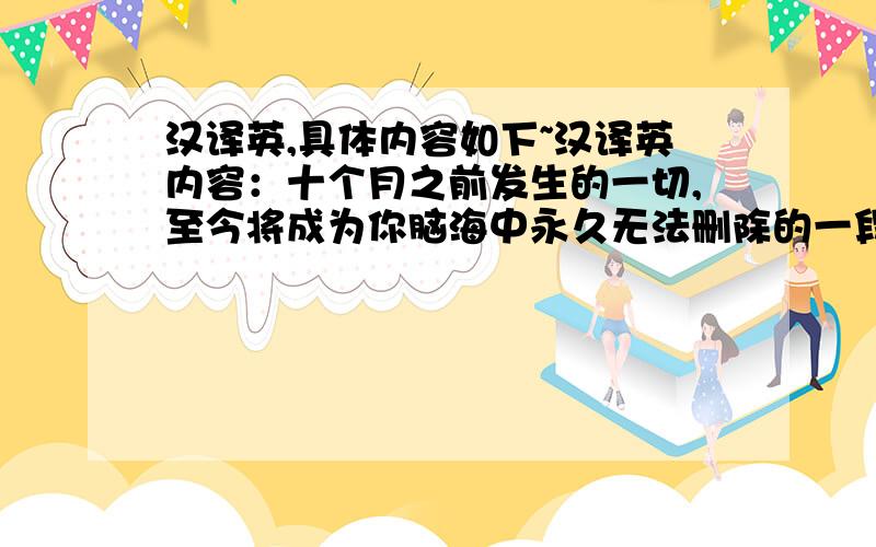 汉译英,具体内容如下~汉译英内容：十个月之前发生的一切,至今将成为你脑海中永久无法删除的一段记忆.无论我如何辩护,在你心中我的责任是责无旁贷的,我不想与你争辩,但不论你有多恨我