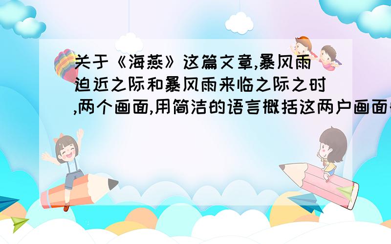 关于《海燕》这篇文章,暴风雨迫近之际和暴风雨来临之际之时,两个画面,用简洁的语言概括这两户画面的内