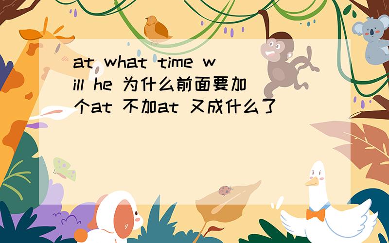 at what time will he 为什么前面要加个at 不加at 又成什么了