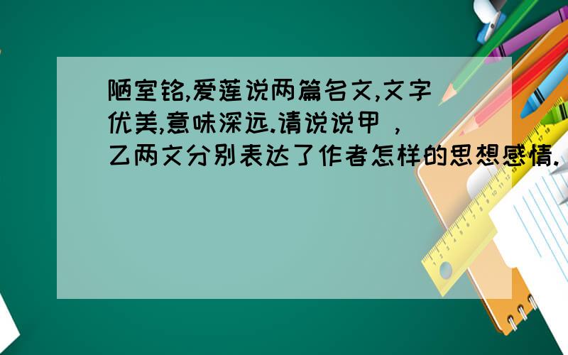 陋室铭,爱莲说两篇名文,文字优美,意味深远.请说说甲 ,乙两文分别表达了作者怎样的思想感情.