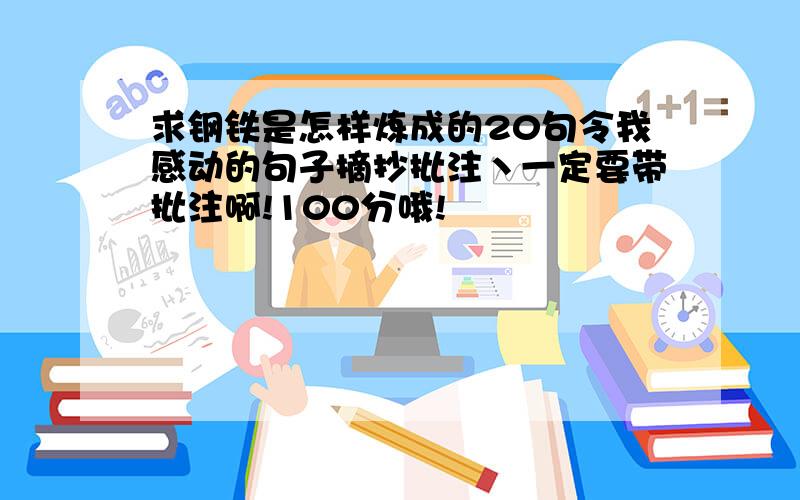 求钢铁是怎样炼成的20句令我感动的句子摘抄批注丶一定要带批注啊!100分哦!