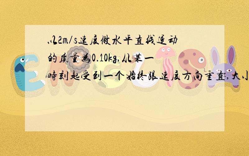 以2m／s速度做水平直线运动的质量为0．10kg,从某一时刻起受到一个始终跟速度方向垂直,大小为2．0N的水平力的作用,作用3s后,物体速度大小为多少?物体通过路程又是多少?