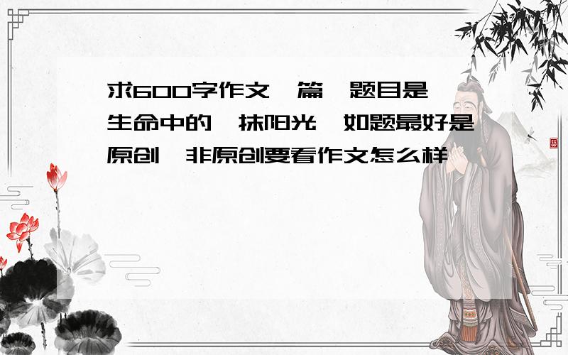 求600字作文一篇,题目是《生命中的一抹阳光》如题最好是原创,非原创要看作文怎么样