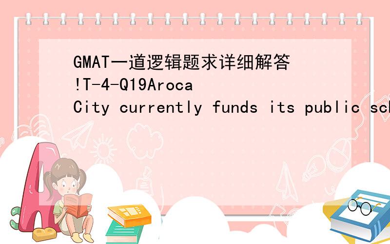 GMAT一道逻辑题求详细解答!T-4-Q19Aroca City currently funds its public schools through taxes on property.In place of this system,the city plans to introduce a sales tax of three percent on all retail sales in the city.Critics protest that th