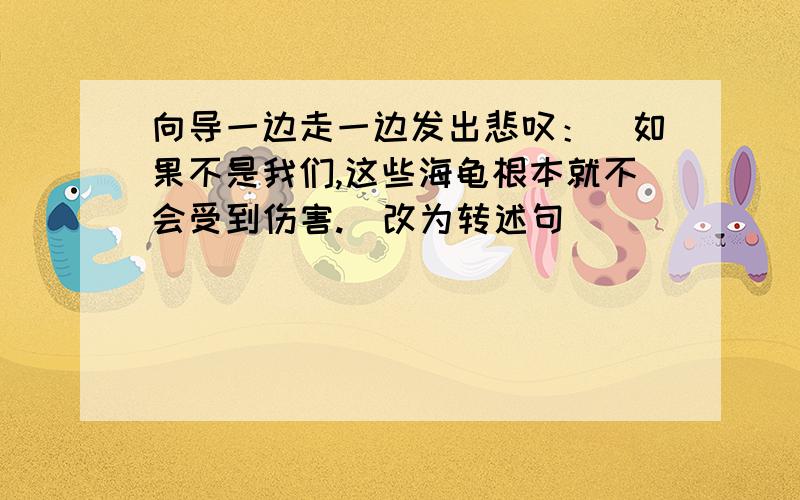 向导一边走一边发出悲叹：＂如果不是我们,这些海龟根本就不会受到伤害.＂改为转述句