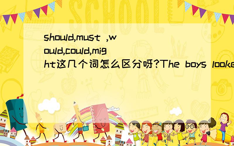 should,must ,would,could,might这几个词怎么区分呀?The boys looked cheerful.I think they__the match.A.should win B.should have won C.must have won D.must winYou__have seen Jane in her office last Friday:she's been out of town for two weeks.A.c