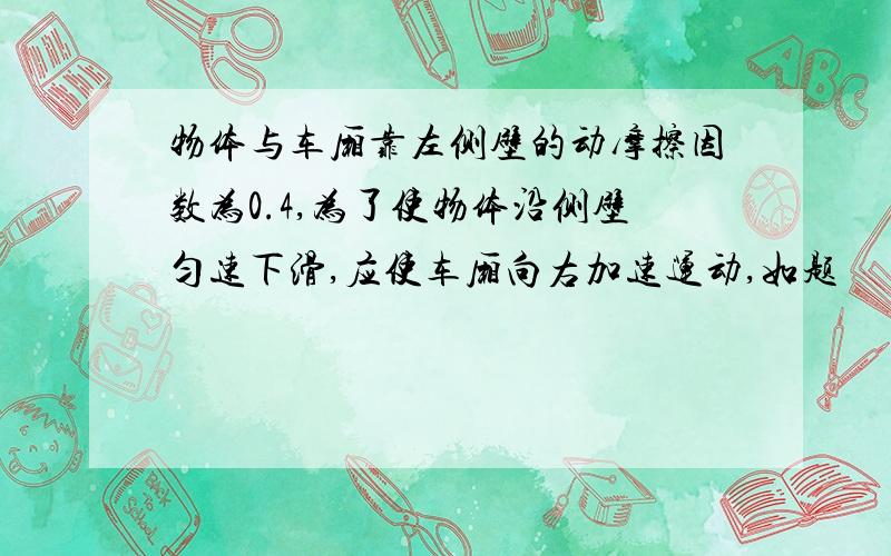 物体与车厢靠左侧壁的动摩擦因数为0.4,为了使物体沿侧壁匀速下滑,应使车厢向右加速运动,如题