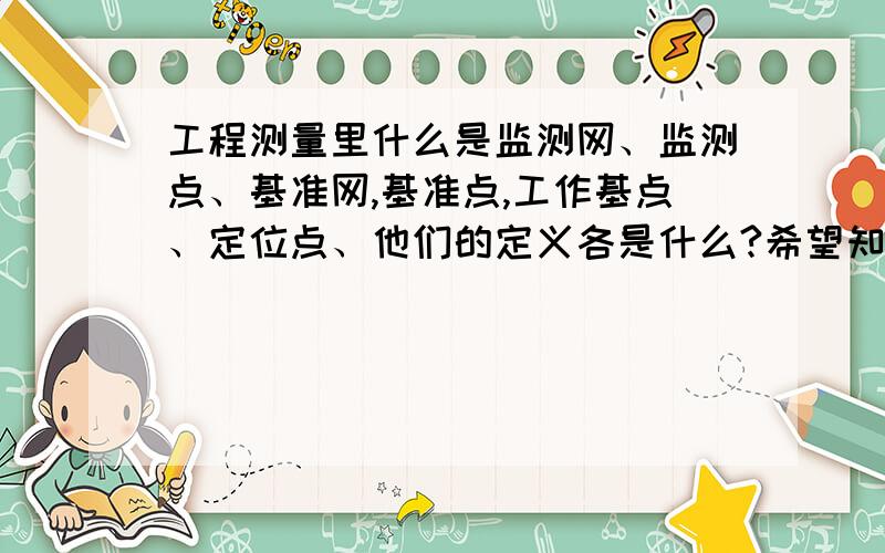 工程测量里什么是监测网、监测点、基准网,基准点,工作基点、定位点、他们的定义各是什么?希望知道的人能帮我解释一下,小人愚笨,