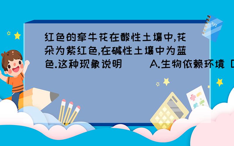 红色的牵牛花在酸性土壤中,花朵为紫红色,在碱性土壤中为蓝色.这种现象说明（ ）A.生物依赖环境 B生物影响环境 C生物适应环境 D环境影响生物 我选D ,正确的应该是哪个?