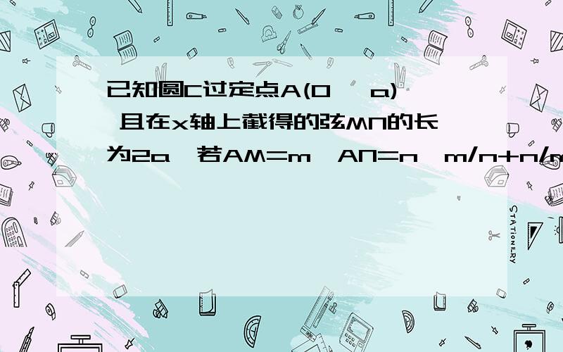 已知圆C过定点A(0, a) 且在x轴上截得的弦MN的长为2a,若AM=m,AN=n,m/n+n/m最大时,圆C的方程