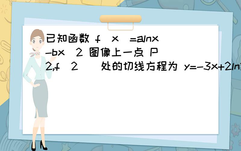 已知函数 f(x)=alnx-bx^2 图像上一点 P(2,f(2))处的切线方程为 y=-3x+2ln2+2.求a、b的值.