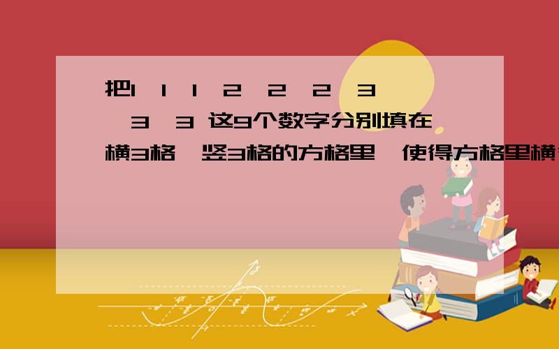 把1、1、1、2、2、2、3、3、3 这9个数字分别填在横3格、竖3格的方格里,使得方格里横行、竖斜、斜行上的3个数的和都等于6.请问怎么填