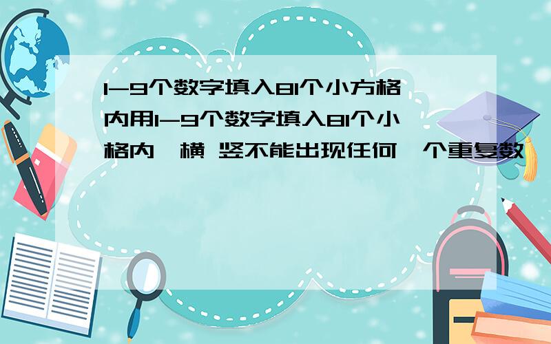 1-9个数字填入81个小方格内用1-9个数字填入81个小格内,横 竖不能出现任何一个重复数,不用计算.第一行横的第一个格是8,第二个格是2,第九个格是7.第二行横的第一个格是9,第四个格是1,第七个