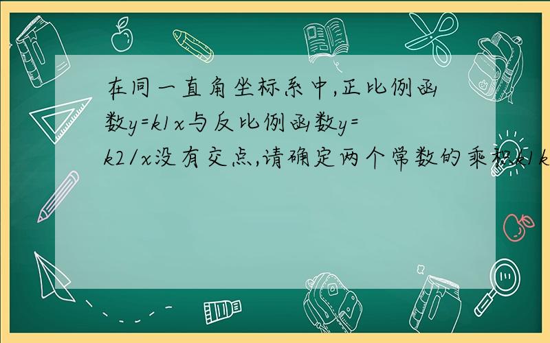 在同一直角坐标系中,正比例函数y=k1x与反比例函数y=k2/x没有交点,请确定两个常数的乘积k1k2的取值范围