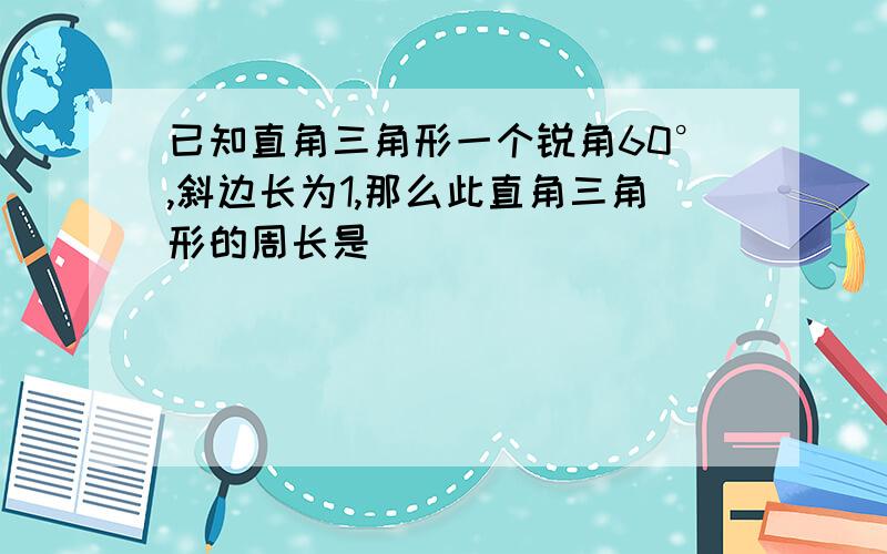 已知直角三角形一个锐角60°,斜边长为1,那么此直角三角形的周长是