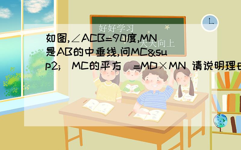 如图,∠ACB=90度,MN是AB的中垂线,问MC²（MC的平方）=MD×MN 请说明理由.3L∵M是AB的中点∴CM=MC∴∠MCB=∠B这一步我没有看明白白吔= =