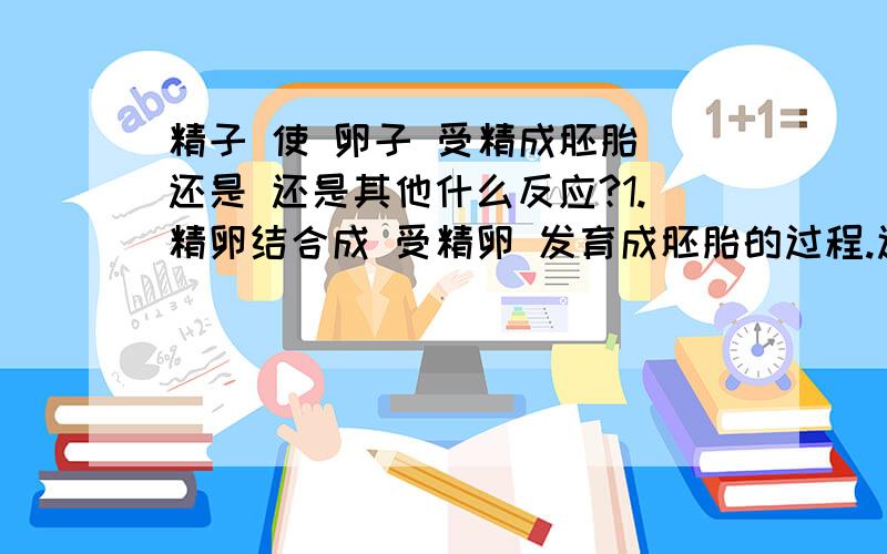 精子 使 卵子 受精成胚胎 还是 还是其他什么反应?1.精卵结合成 受精卵 发育成胚胎的过程.还是 抑或 属于其他什么反应?2.（1）精子、卵子 算有 生命 是 生命体 是 （2）.精子 可以 活动、游