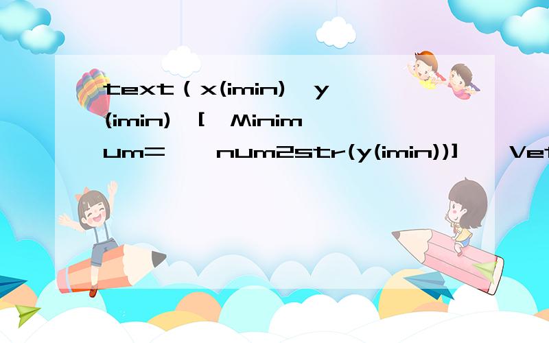 text（x(imin),y(imin),['Minimum=',num2str(y(imin))],'VeticalAlignment','middle','HorizontalAlignment','left','FontSize',14)