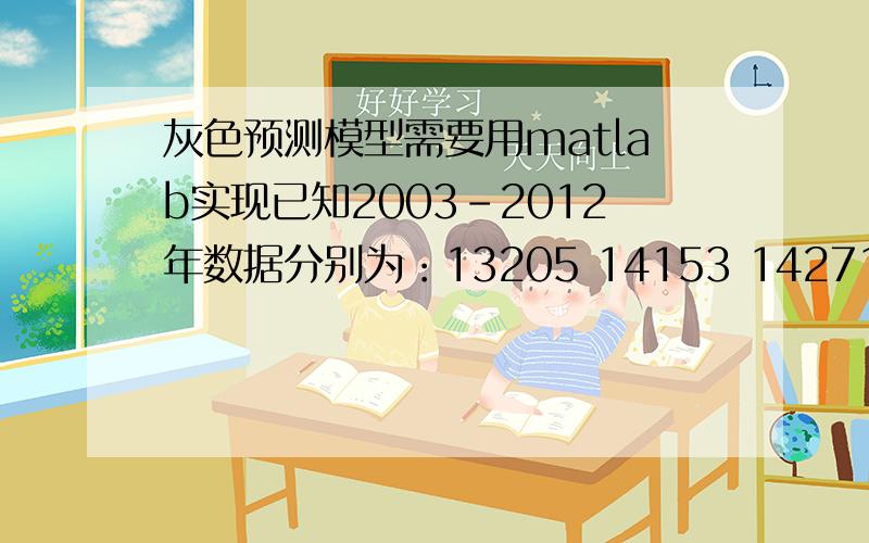 灰色预测模型需要用matlab实现已知2003-2012年数据分别为：13205 14153 14271 15750 16552 17400 18262 18622 18716 17388,.需要求得灰参数a和u的值；预测模型；累加序列预测值和原始序列预测值；c和p值；外