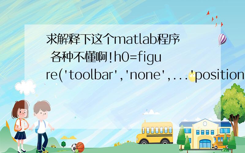 求解释下这个matlab程序 各种不懂啊!h0=figure('toolbar','none',...'position',[198 56 408 468],...'name','实例50');h1=axes('parent',h0,...'position',[0.29 0.45 0.7 0.5],...'visible','on');f=uicontrol('parent',h0,...'style','frame',...'pos