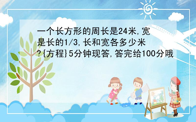 一个长方形的周长是24米,宽是长的1/3,长和宽各多少米?{方程}5分钟现答,答完给100分哦