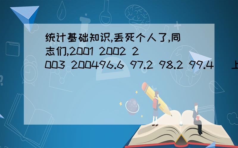 统计基础知识,丢死个人了,同志们,2001 2002 2003 200496.6 97.2 98.2 99.4 （上面的是物价指数） 假设,2004年某件东西的物价是100元,那么我杂利用物价指数把它算到2001年?要求,给出公式,并根据上述物