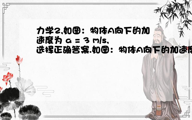 力学2,如图：物体A向下的加速度为 a = 3 m/s,选择正确答案.如图：物体A向下的加速度为 a = 3 m/s,选择正确答案.