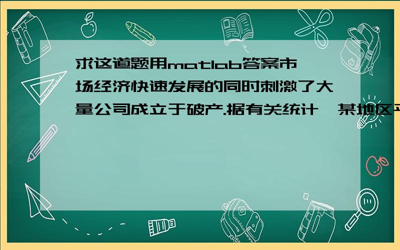 求这道题用matlab答案市场经济快速发展的同时刺激了大量公司成立于破产.据有关统计,某地区平均每年有3000家新公司申请成立,同时又有若干比例的公司破产倒闭,其年破产率为10%,试考虑20年