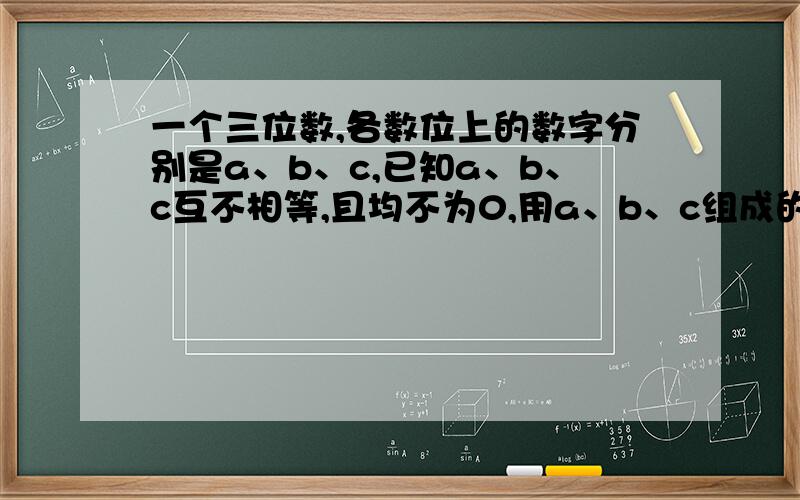 一个三位数,各数位上的数字分别是a、b、c,已知a、b、c互不相等,且均不为0,用a、b、c组成的所有三位数的和为5328.则这个数最小是（ ）