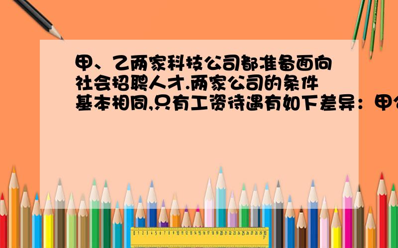 甲、乙两家科技公司都准备面向社会招聘人才.两家公司的条件基本相同,只有工资待遇有如下差异：甲公司的年薪为4万元,每年加工资600元；乙公司的半年薪为2万元,每半年加工资300元.（1）