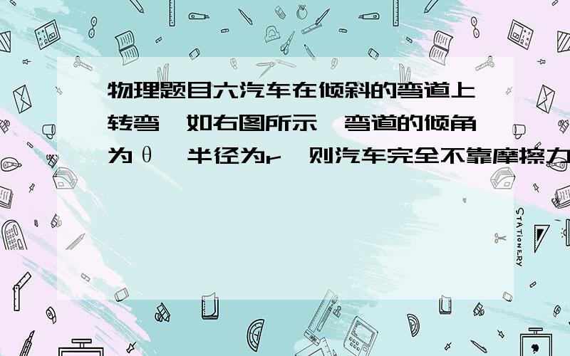 物理题目六汽车在倾斜的弯道上转弯,如右图所示,弯道的倾角为θ,半径为r,则汽车完全不靠摩擦力转弯的速率是（     ）.A、根号grsinθ        B、根号grcosθ     C、根号grtanθ    D、根号grcotnθ写过