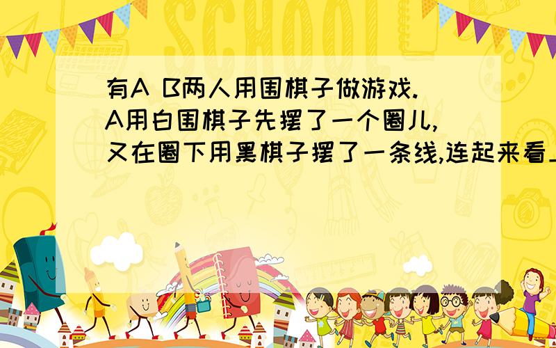 有A B两人用围棋子做游戏.A用白围棋子先摆了一个圈儿,又在圈下用黑棋子摆了一条线,连起来看上去就像一个放大镜的形状.然后请B从下边沿着箭头所指的方向往上数,随便数到圆圈上的某个棋