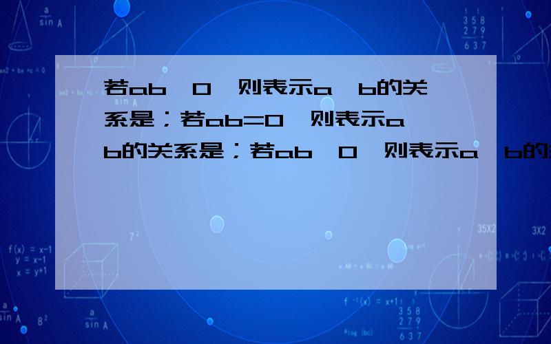 若ab＞0,则表示a,b的关系是；若ab=0,则表示a,b的关系是；若ab＜0,则表示a,b的关系是.