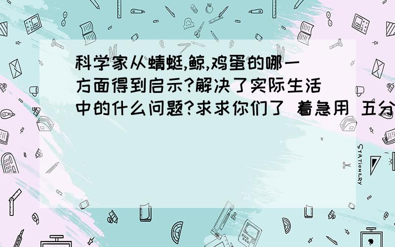 科学家从蜻蜓,鲸,鸡蛋的哪一方面得到启示?解决了实际生活中的什么问题?求求你们了 着急用 五分钟