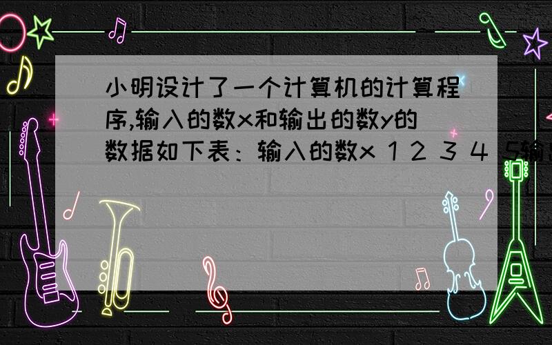 小明设计了一个计算机的计算程序,输入的数x和输出的数y的数据如下表：输入的数x 1 2 3 4 5输出的数y 二分之一 三分之二 四分之三 五分之四 六分之五x和y之间的函数关系是用哪种方法表示的