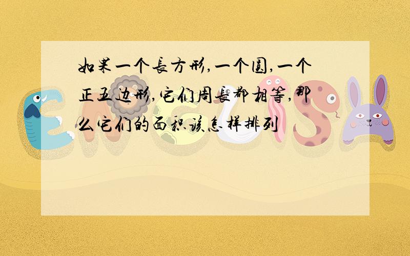 如果一个长方形,一个圆,一个正五边形,它们周长都相等,那么它们的面积该怎样排列